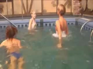 Τρία σερβικό νεοσσών σε ο πισίνα